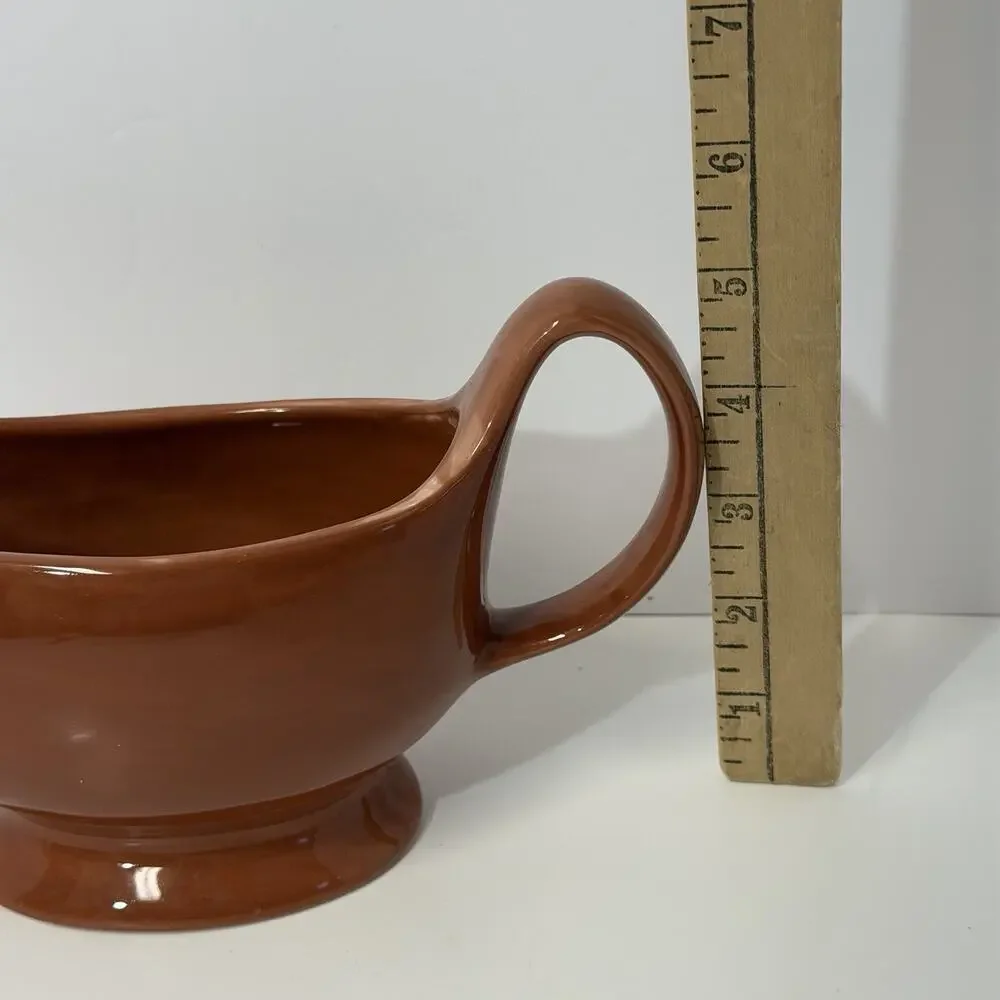 Pottery Barn SAUSALITO Footed Gravy Boat Dish Bowl Spice Terracotta Brown Rust